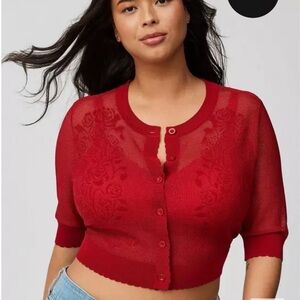 Torrid Red Button Down Sheer Top